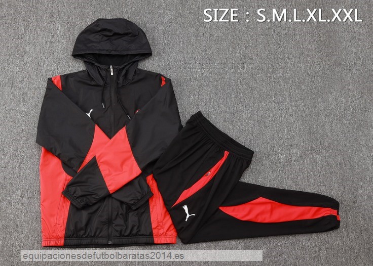 Nuevo Conjunto Completo Rompevientos AC Milan 24/25 Negro Rojo Baratas